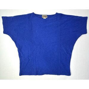 Vintage Vetti Lambswool Angora Royal Blue Crop Sweater Medium 80s Soft Boxy  EUC